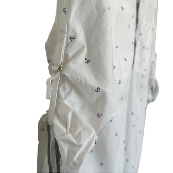 Zara Basics Women’s White XS Anchors Front Pocket Quarter Button Dress Shirt - Picture 6 of 6
